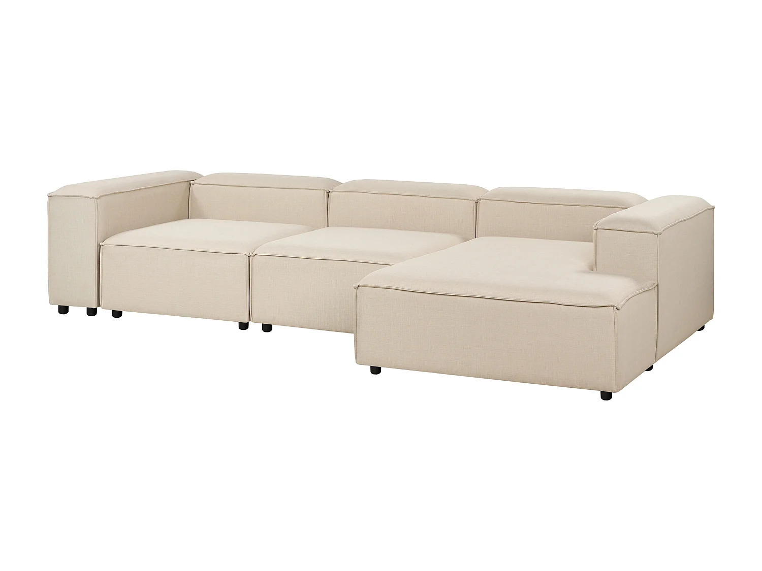 Canapé d'Angle à Gauche Modulaire 3 Places Pieds Noirs Rembourré en Tissu Beige Ardal