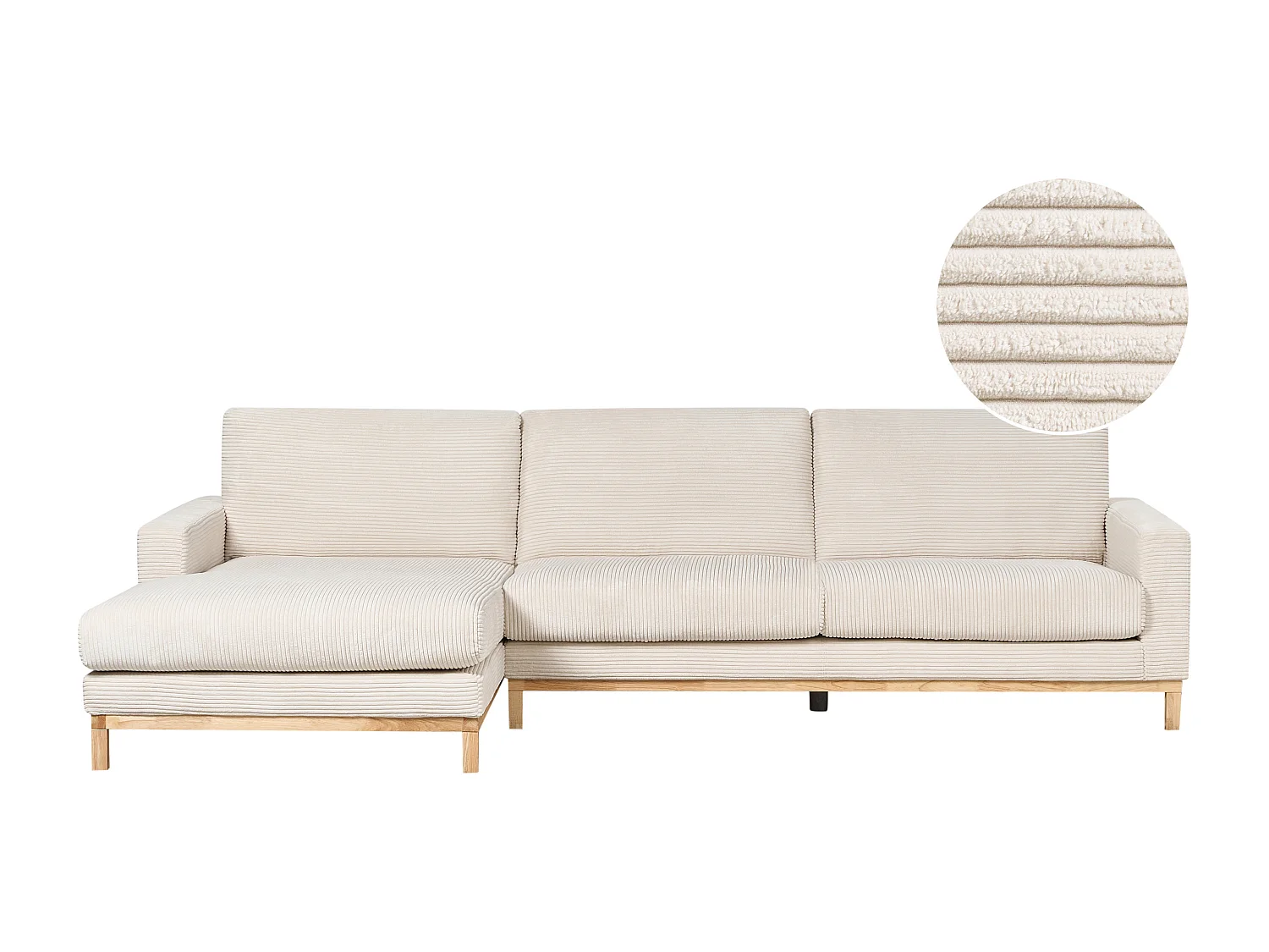 Canapé d'Angle à gauche en Velours Côtelé Pieds en Bois Elégant Beige Clair Siggard II