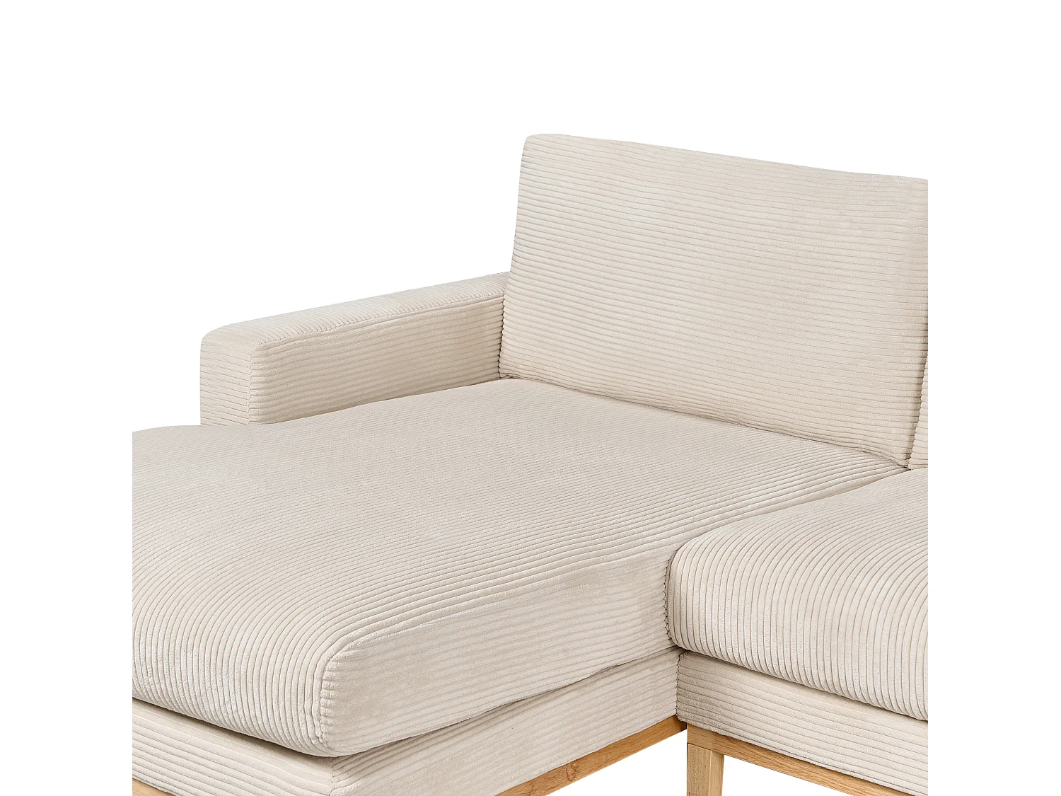 Canapé d'Angle à gauche en Velours Côtelé Pieds en Bois Elégant Beige Clair Siggard II