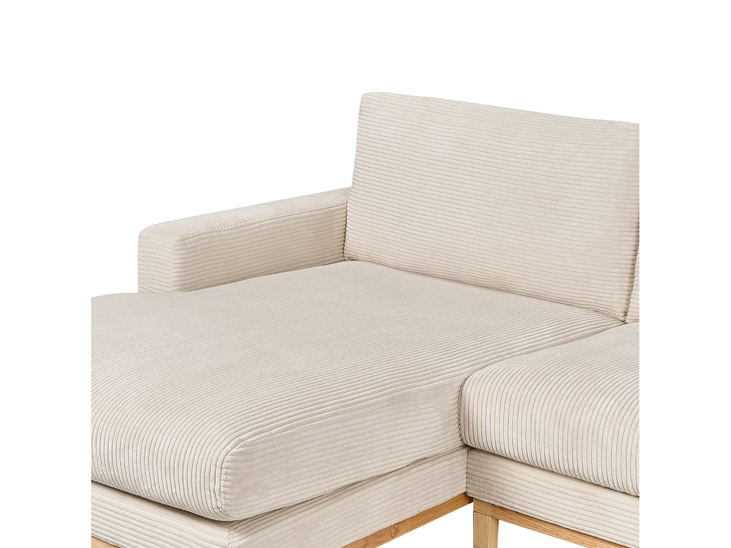 Canapé d'Angle à Droite en Velours Côtelé Pieds en Bois Elégant Beige Clair Siggard II