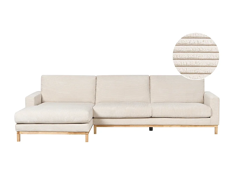 Canapé d\'Angle à gauche en Velours Côtelé Pieds en Bois Elégant Beige Clair Siggard II