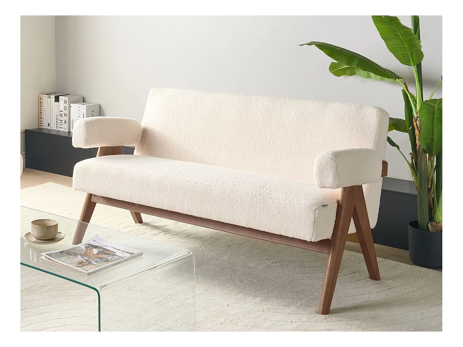 Bank TAMRE Bouclé Gebroken wit/Donkerbruin 2-zitter