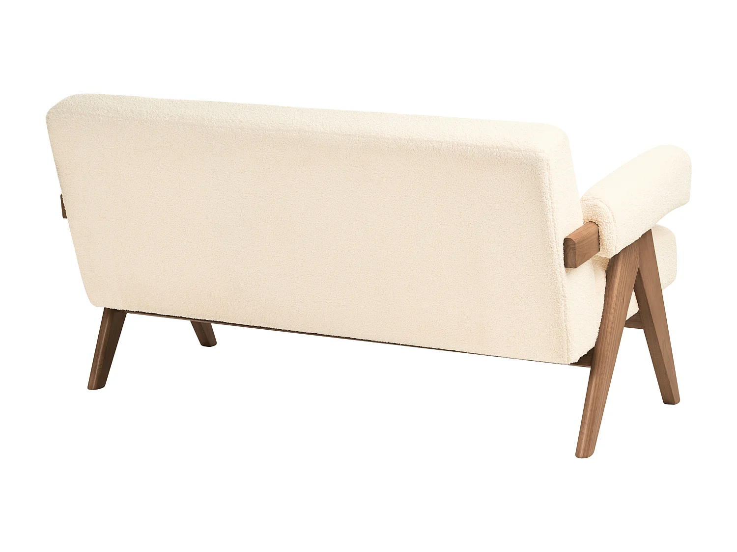 2-Sitzer Sofa Bouclé cremeweiß mit Armlehnen Holzbeinen dunkelbraun Retro Tamre