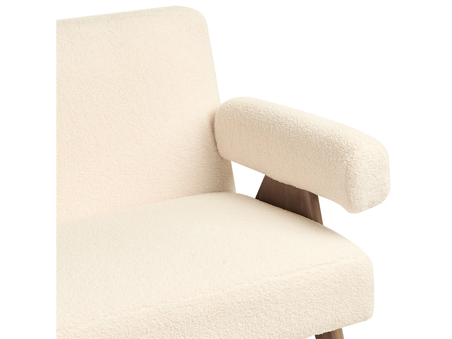 2-Sitzer Sofa Bouclé cremeweiß mit Armlehnen Holzbeinen dunkelbraun Retro Tamre