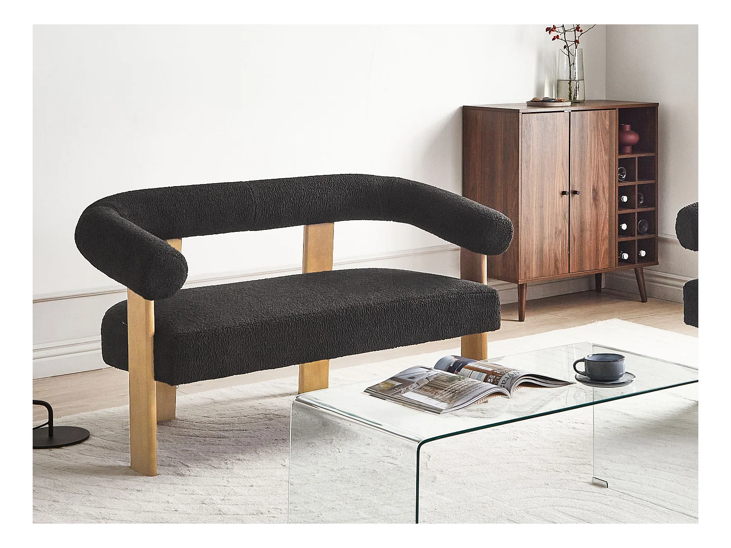 Sofa ILBRO Bouclé Schwarz / Hellbraun 2-Sitzer