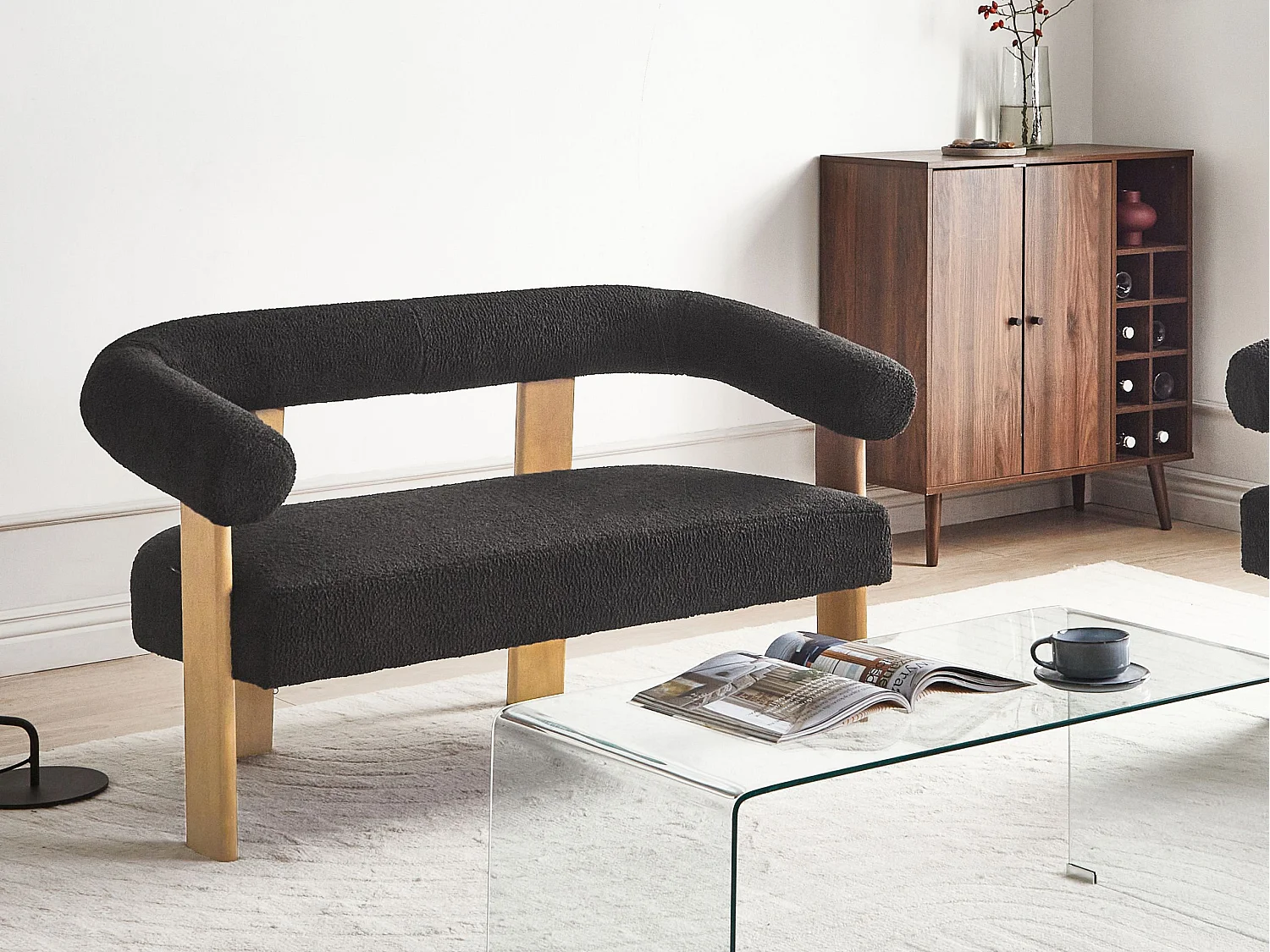 Sofa ILBRO Bouclé Schwarz / Hellbraun 2-Sitzer