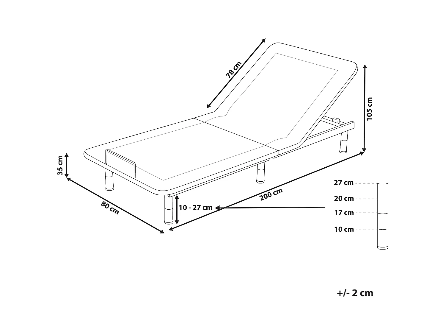 Sommier réglable électrique BRUNOY 80 x 200 cm Gris