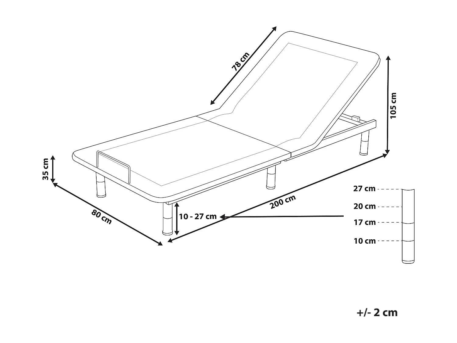 Sommier réglable électrique BRUNOY 80 x 200 cm Gris