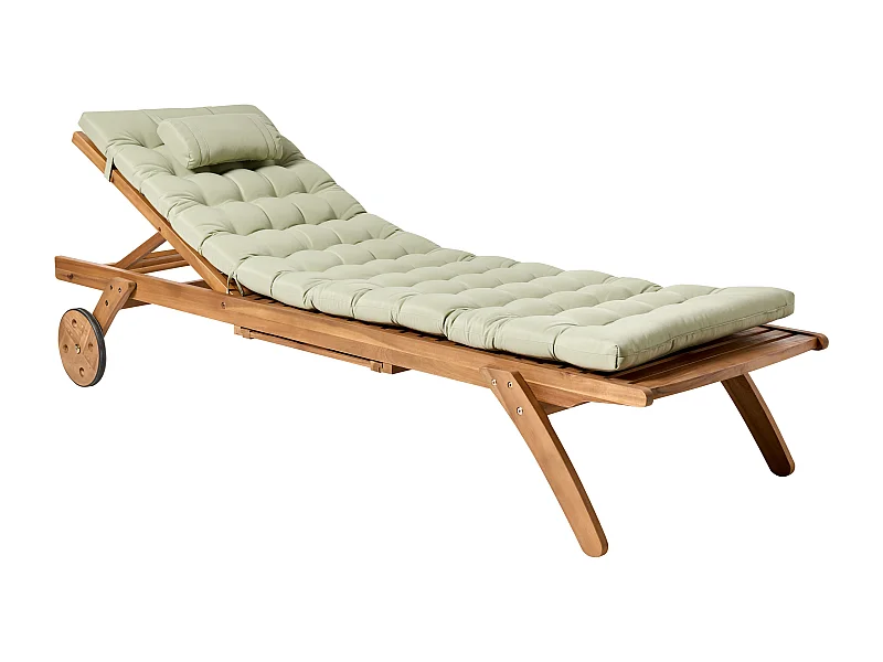Lettino Prendisole con Cuscino CESANA PREMIUM Legno d'acacia Verde chiaro