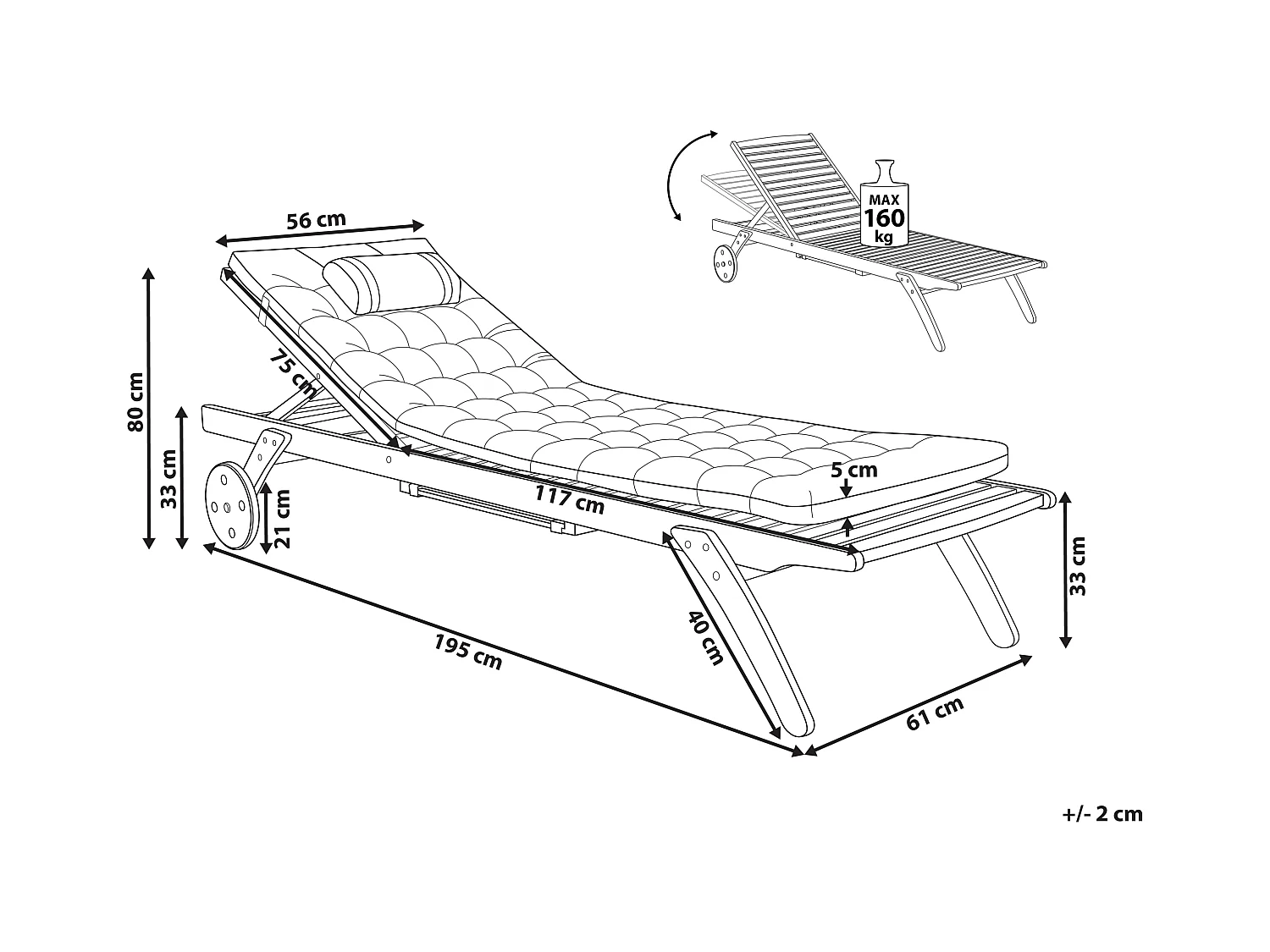 Leżak ogrodowy z poduszką CESANA PREMIUM Drewno akacjowe Jasnozielony