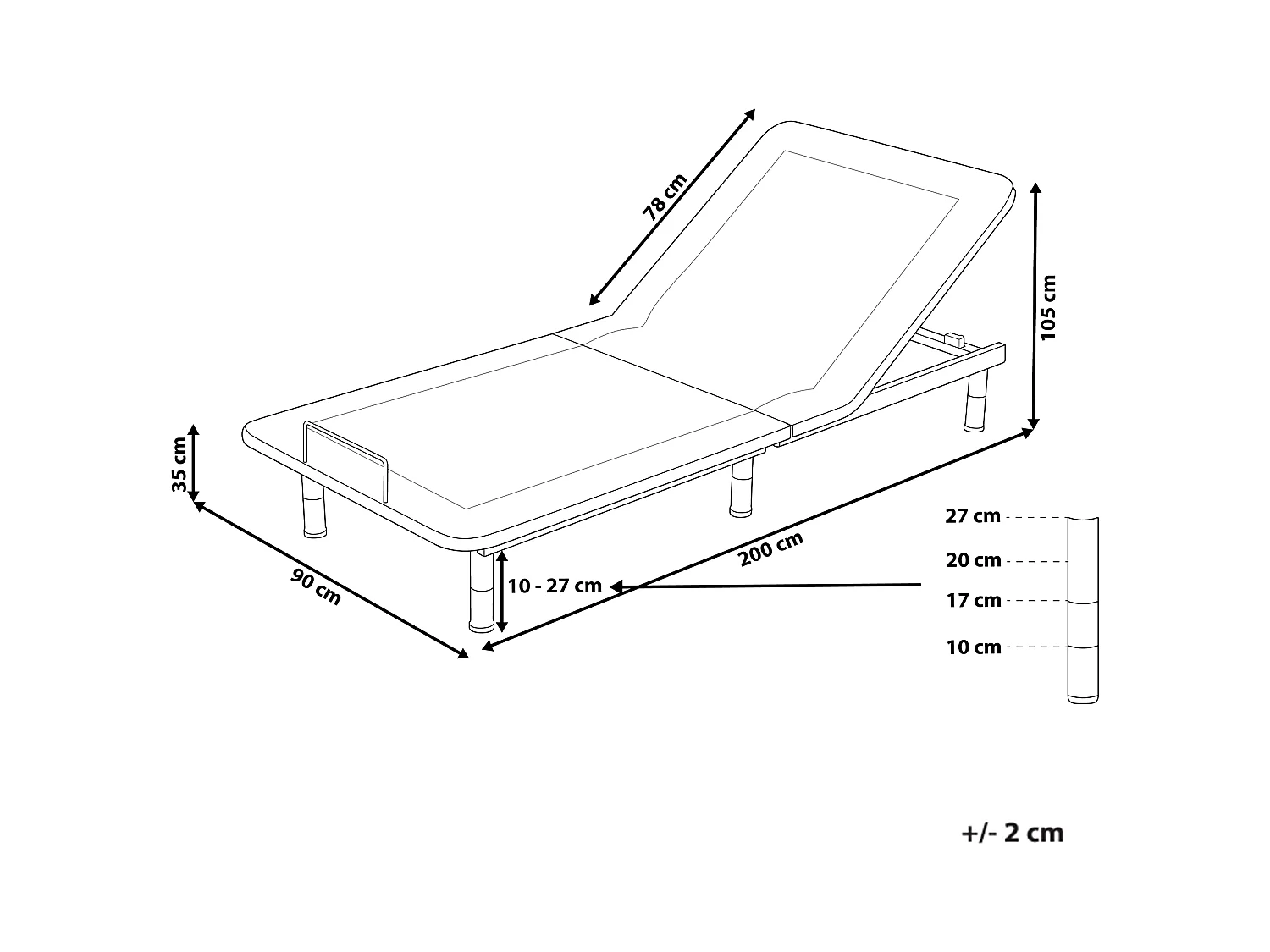 Sommier réglable électrique BRUNOY 90 x 200 cm Gris
