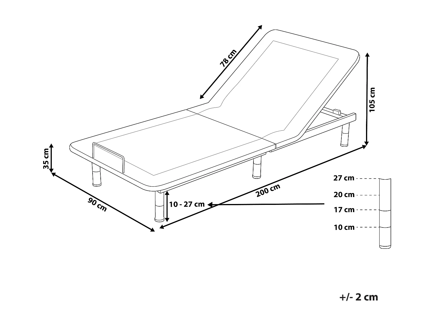 Sommier réglable électrique BRUNOY 90 x 200 cm Gris