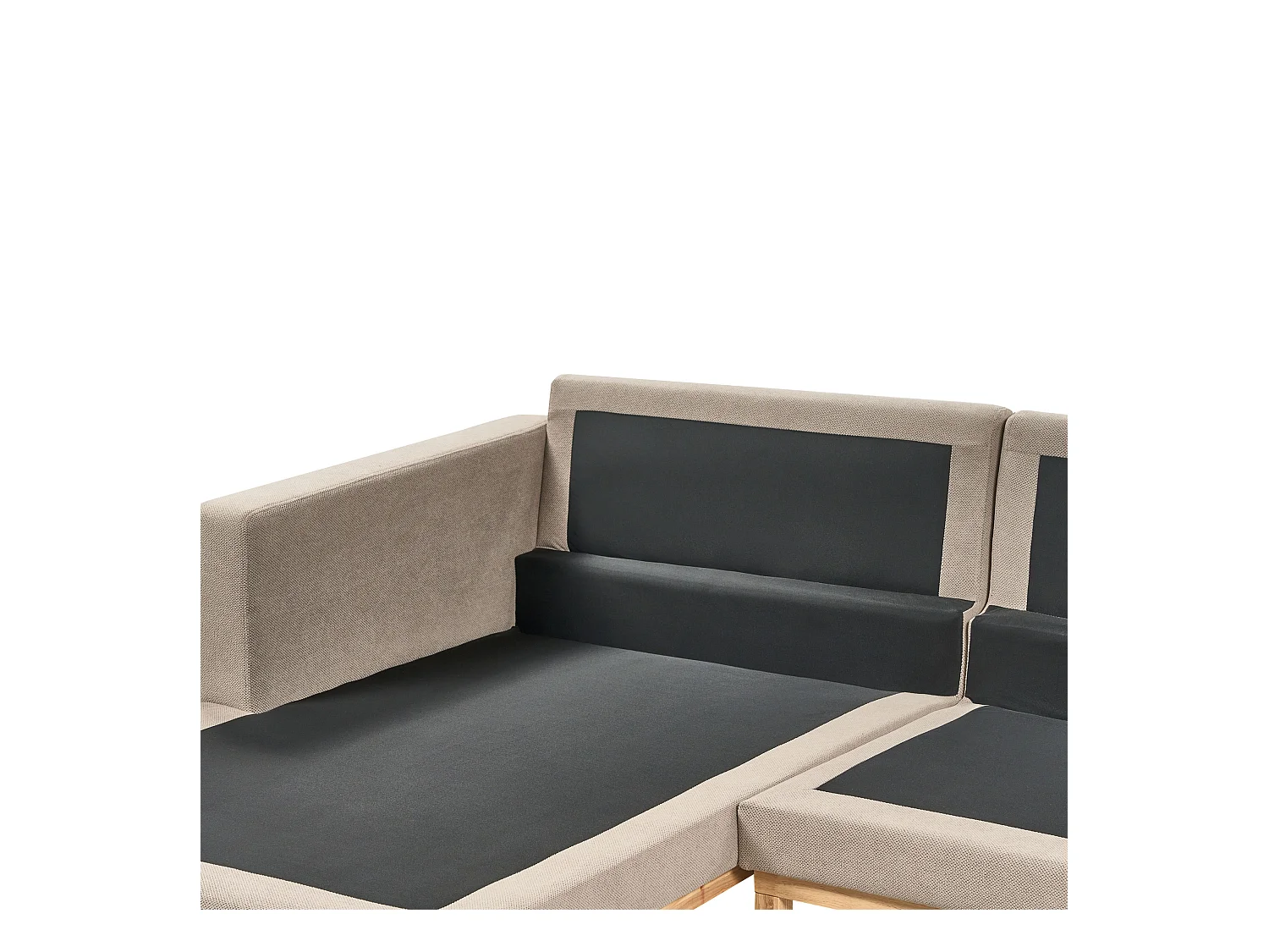 4-Sitzer Ecksofa Stoffbezug Beige Taupe rechts mit Sitzkissen Holzbeinen Siggard