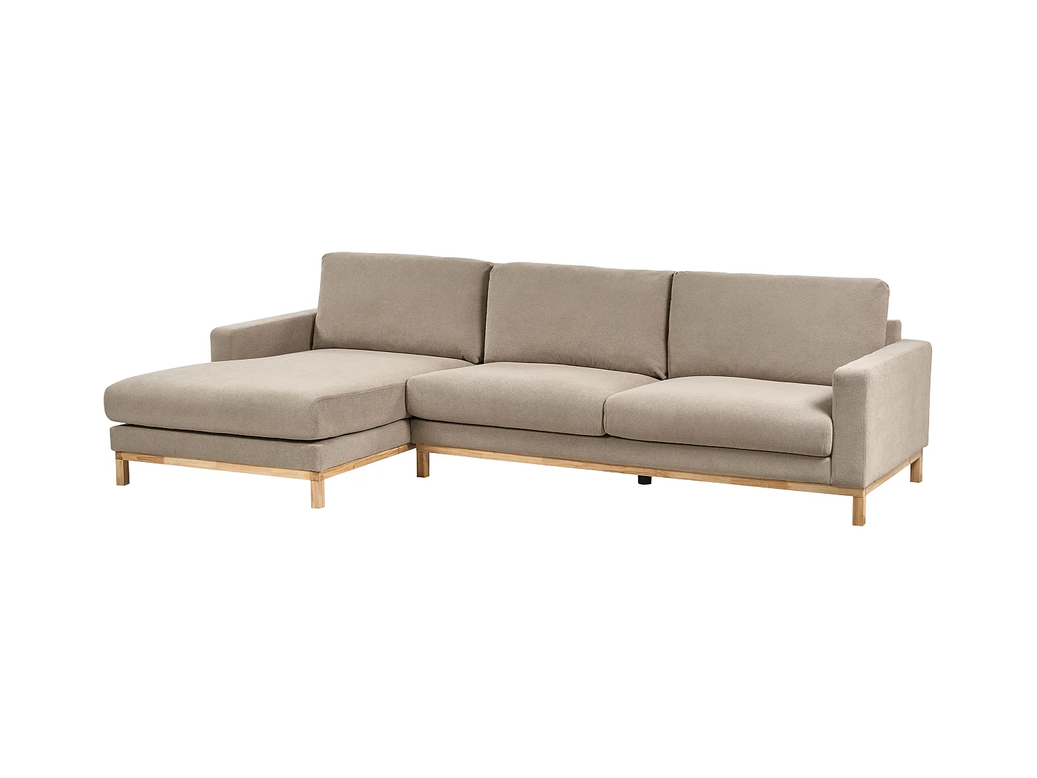 4-Sitzer Ecksofa Stoffbezug Beige Taupe rechts mit Sitzkissen Holzbeinen Siggard