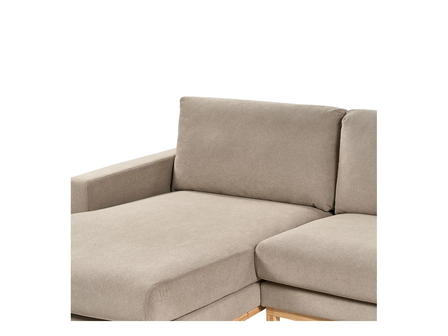 4-Sitzer Ecksofa Stoffbezug Beige Taupe rechts mit Sitzkissen Holzbeinen Siggard