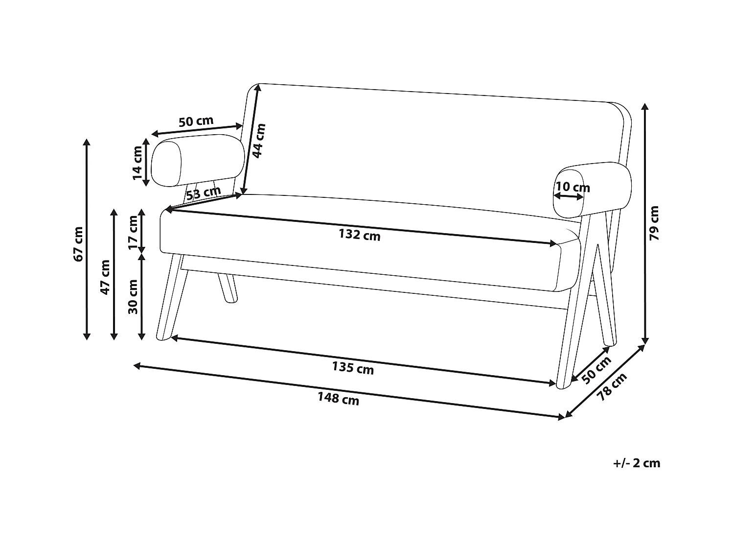 Bank TAMRE Bouclé Zwart/Lichtbruin 2-zitter