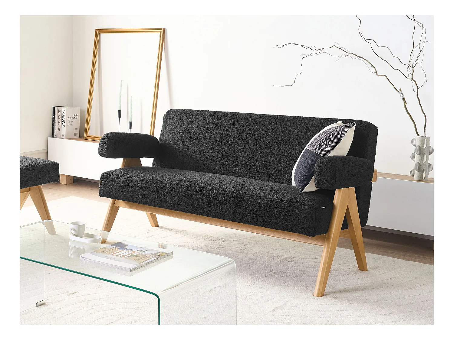 Sofa TAMRE Bouclé Schwarz / Hellbraun 2-Sitzer