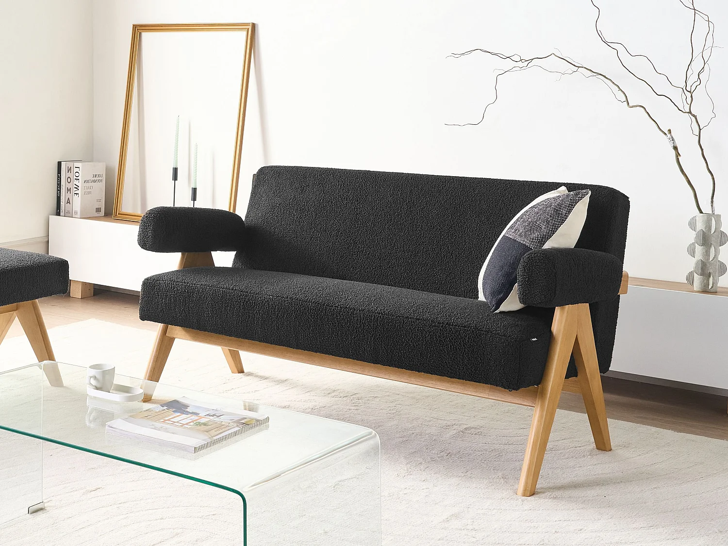 Sofa TAMRE Bouclé Schwarz / Hellbraun 2-Sitzer