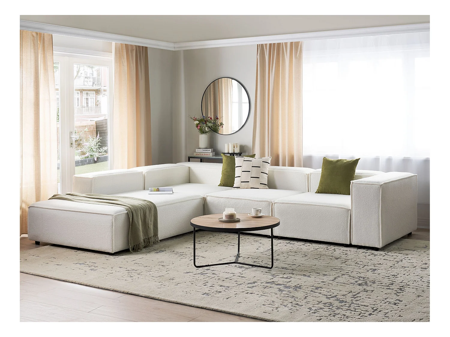 Canapé d'angle modulable 4 places ARDAL Bouclé Blanc Côté droit