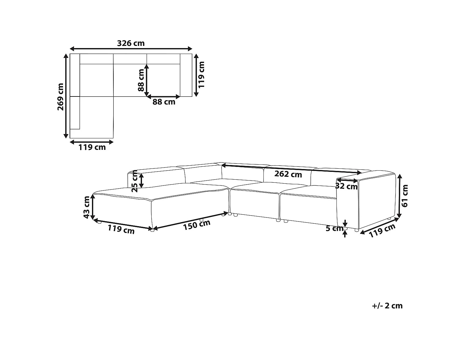 Canapé d'angle modulable 4 places ARDAL Bouclé Blanc Côté droit