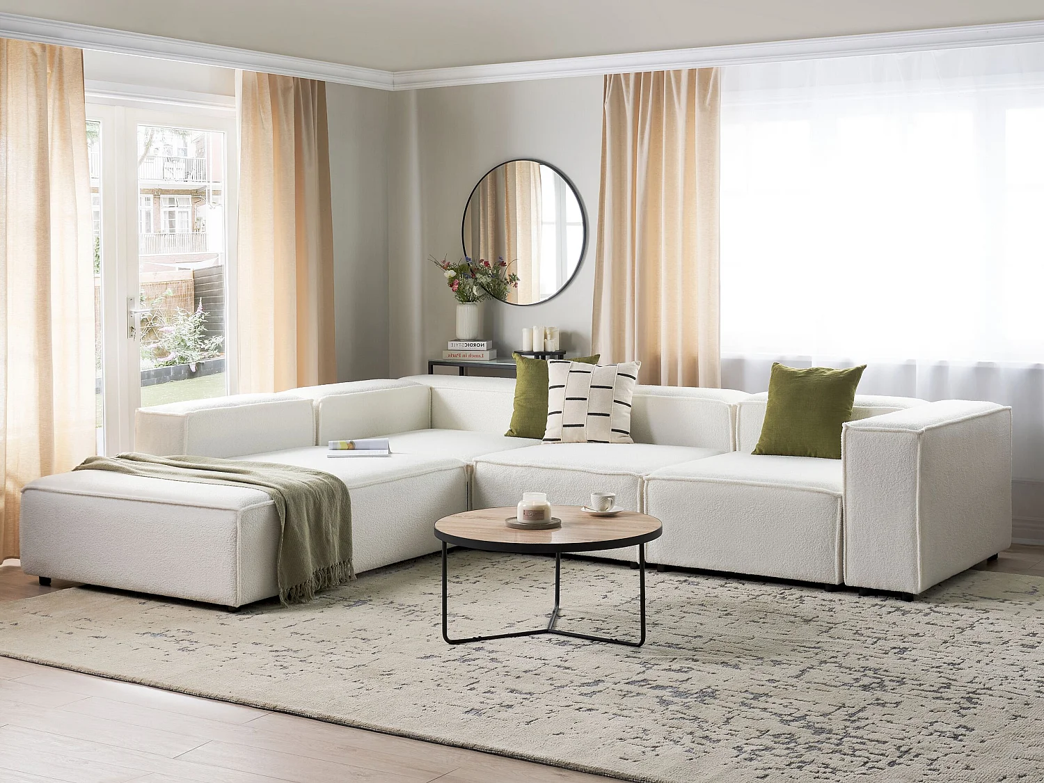 Canapé d'angle modulable 4 places ARDAL Bouclé Blanc Côté droit