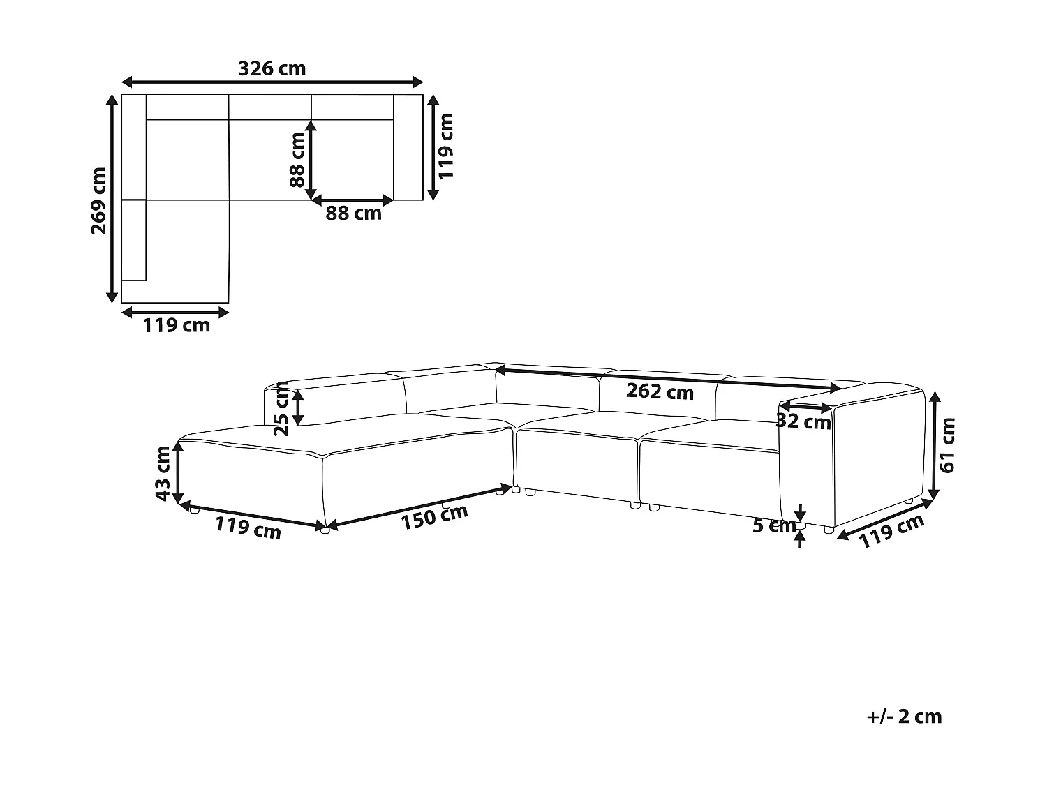 Canapé d'angle modulable 4 places ARDAL Bouclé Blanc Côté droit