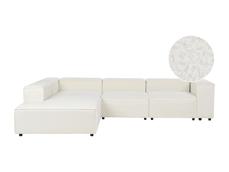 Modul Ecksofa APRICA Bouclé Weiss 4-Sitzer rechtsseitig
