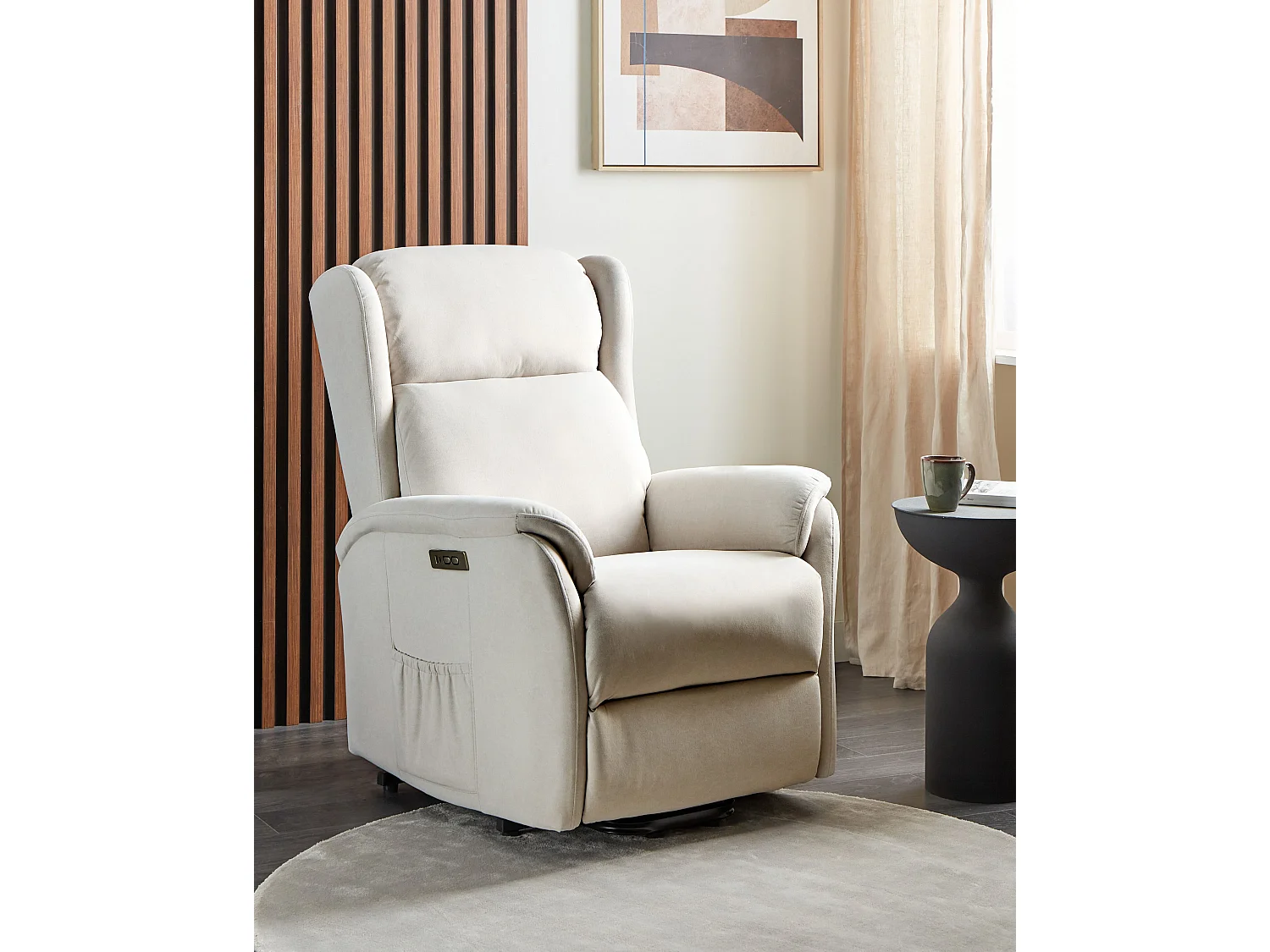 Fauteuil inclinable électrique ELEGY Repose-pieds inclus Tissu Beige clair