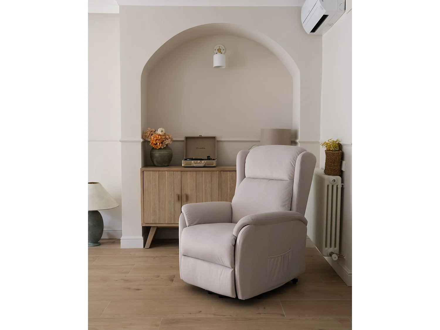 Electric Recliner Chair ELEGY with Footrest Velvet Light Beige