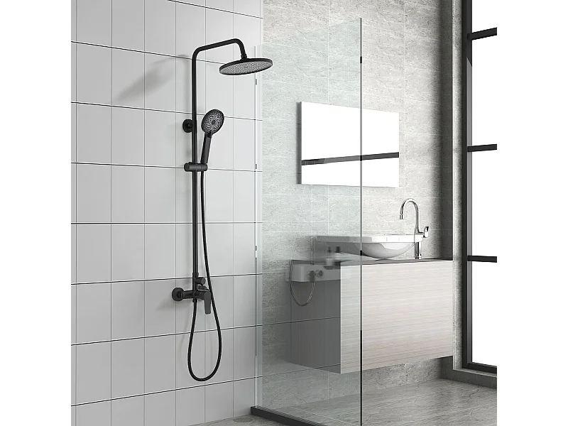 Colonne de douche avec tête de douche ronde et manchette en ABS avec 3 jets, Noir