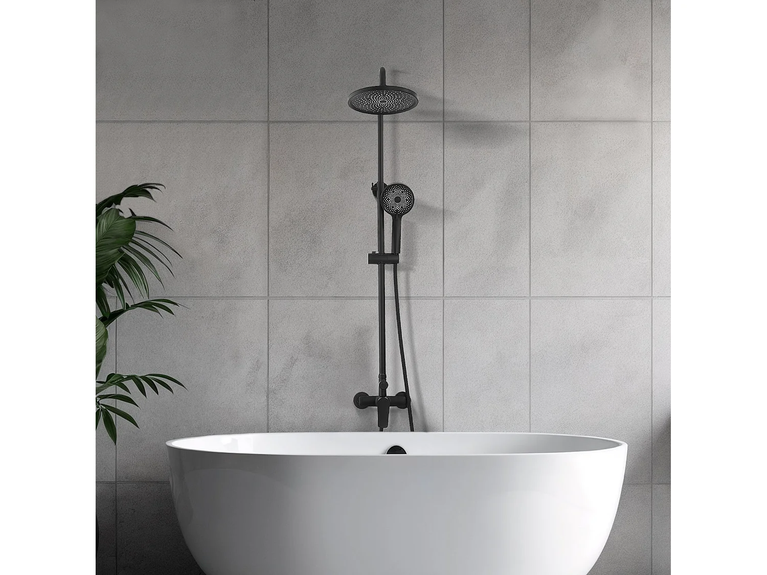 Colonne de douche avec tête de douche ronde et manchette en ABS avec 3 jets, Noir