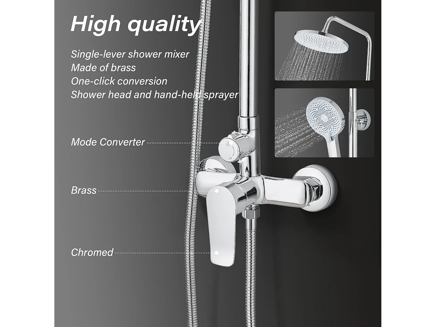 Colonne de douche avec tête de douche ronde et manchette en ABS avec 3 jets, Argent