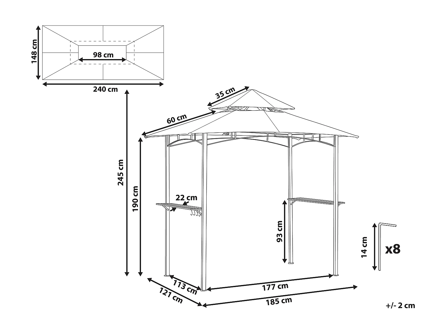 Tonnelle de jardin NARO Métal 240 cm 148 cm Vert foncé