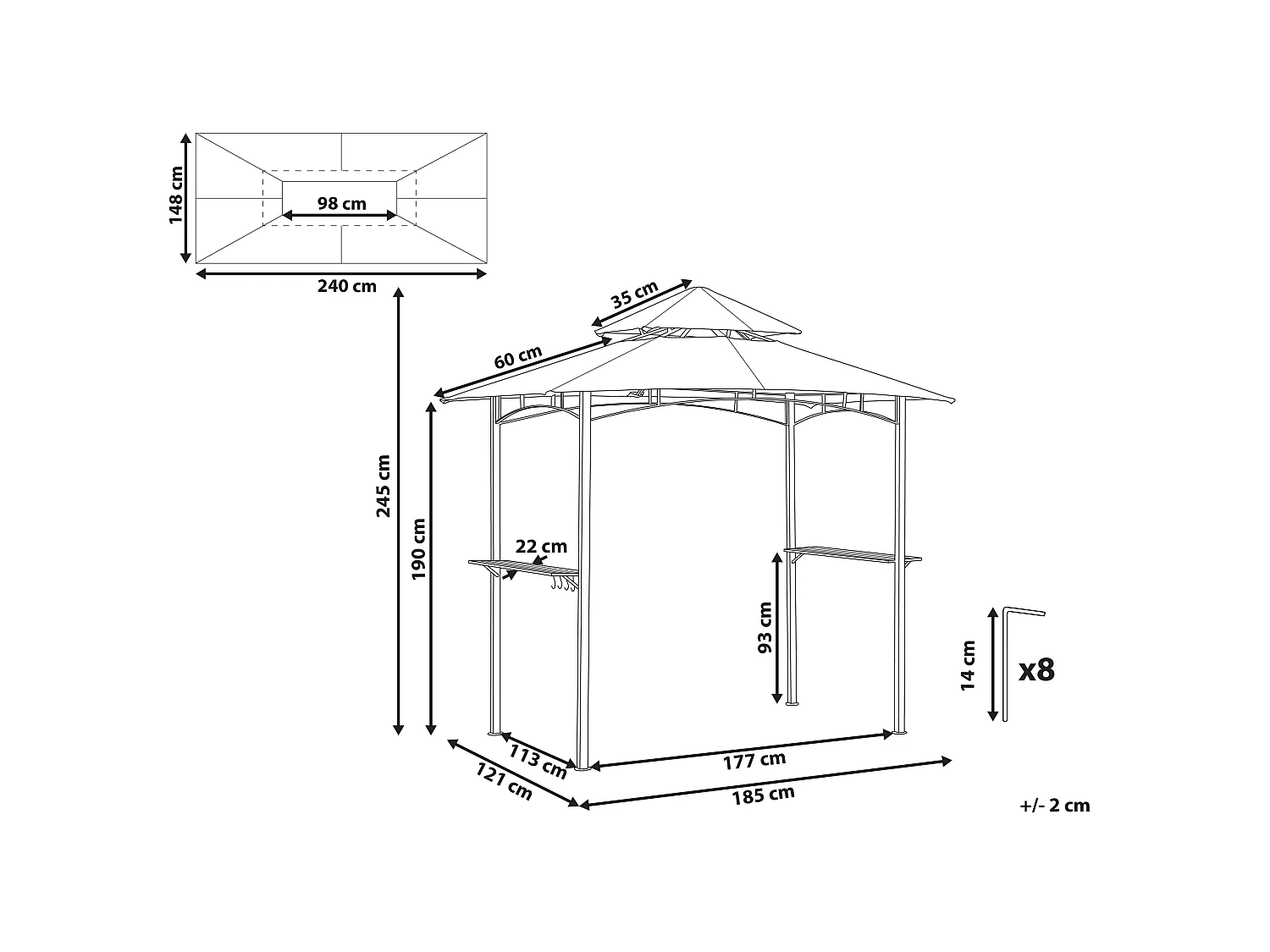Gazebo NARO Metal 240 cm 148 cm Dark Green