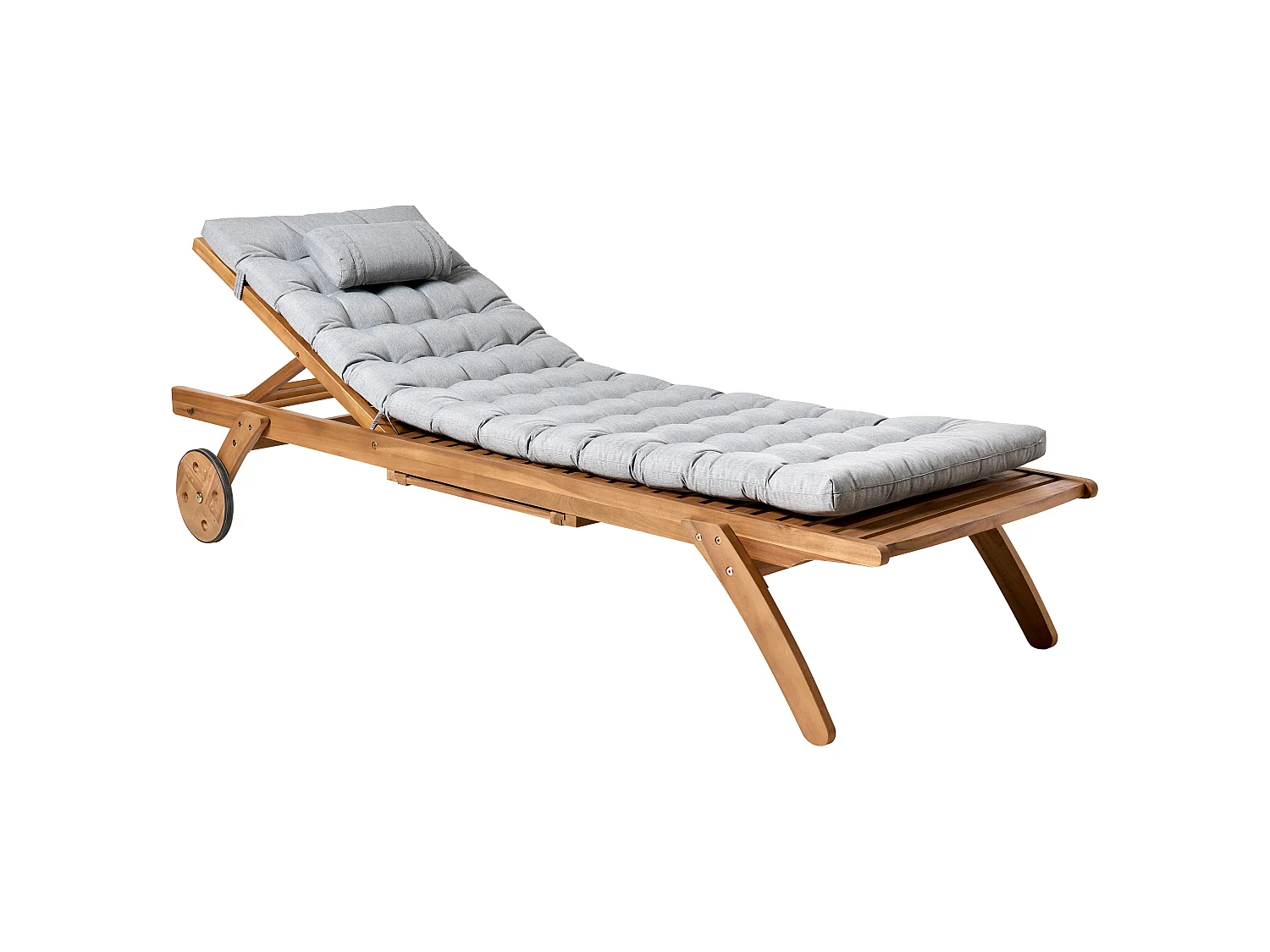 Sun Lounger with Cushion CESANA PREMIUM Acacia Wood Grey Melange