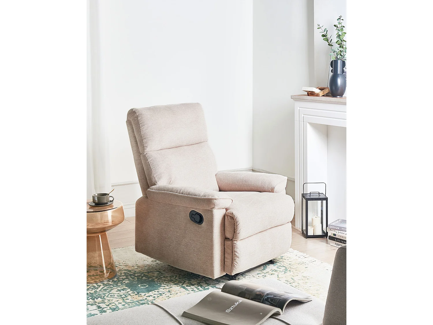 Fauteuil inclinable EVERTON Repose-pieds inclus Tissu Beige