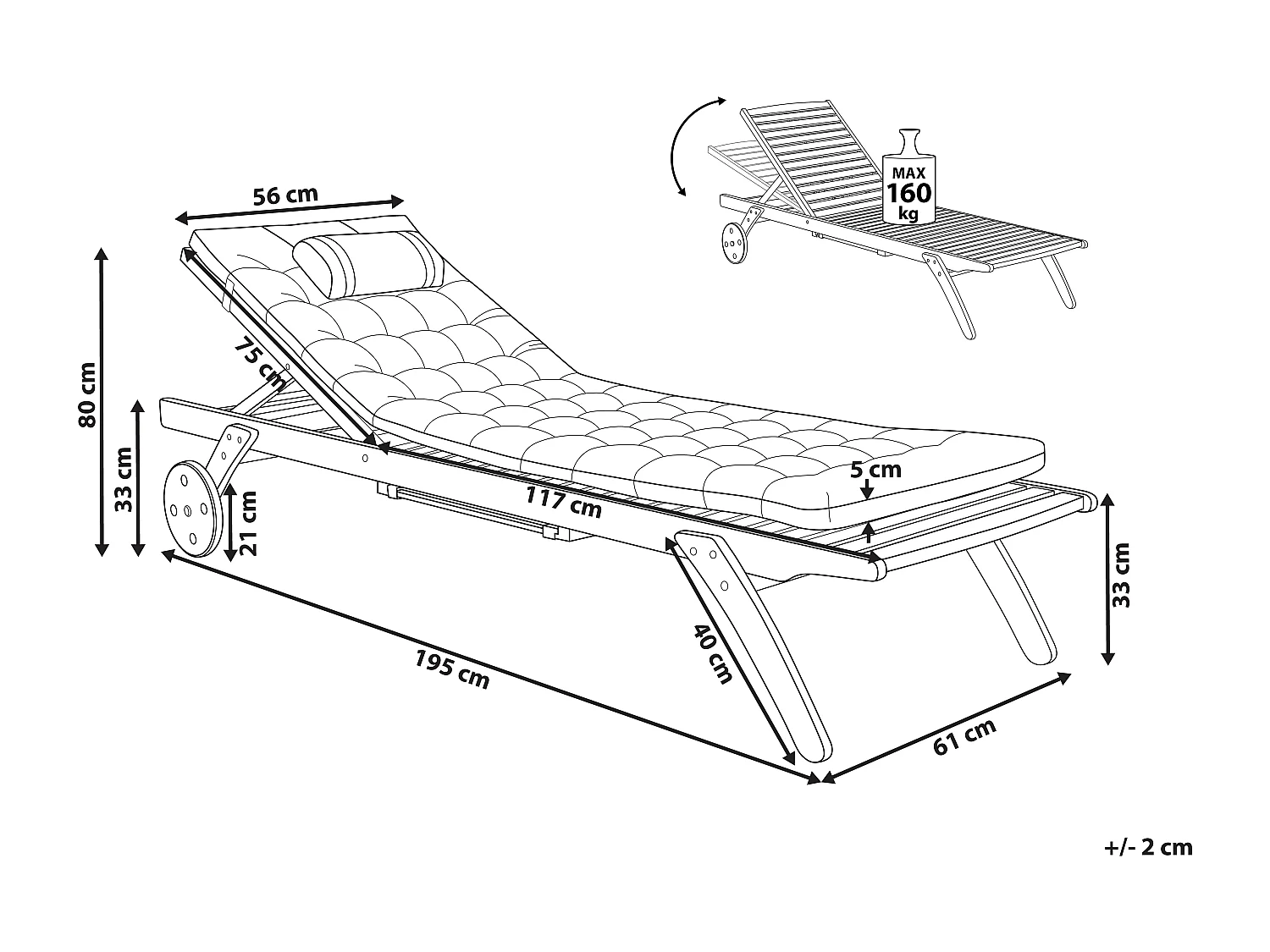 Leżak ogrodowy z poduszką CESANA PREMIUM Drewno akacjowe Czerwony