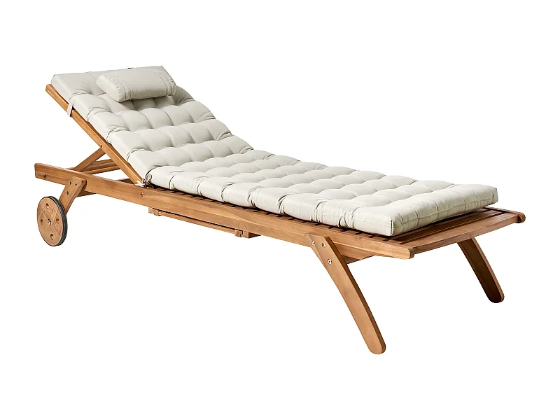 Leżak ogrodowy z poduszką CESANA PREMIUM Drewno akacjowe Beżowoszary