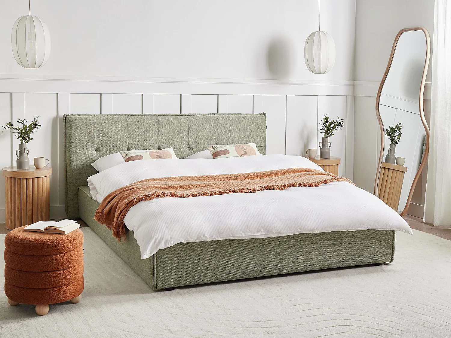 Waterbed Faux Linen LESTRE 160 x 200 cm (EU King Size) Green