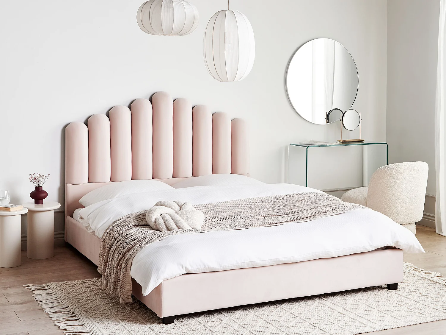 Wasserbett Samtstoff VINCENNES 160 x 200 cm Pastellrosa