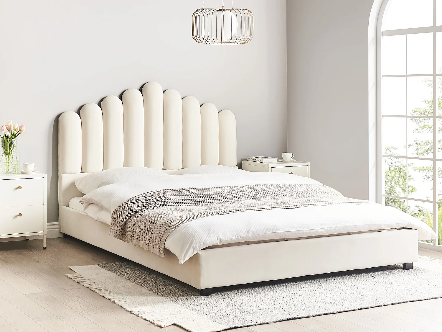 Wasserbett Samtstoff VINCENNES 160 x 200 cm Cremeweiss