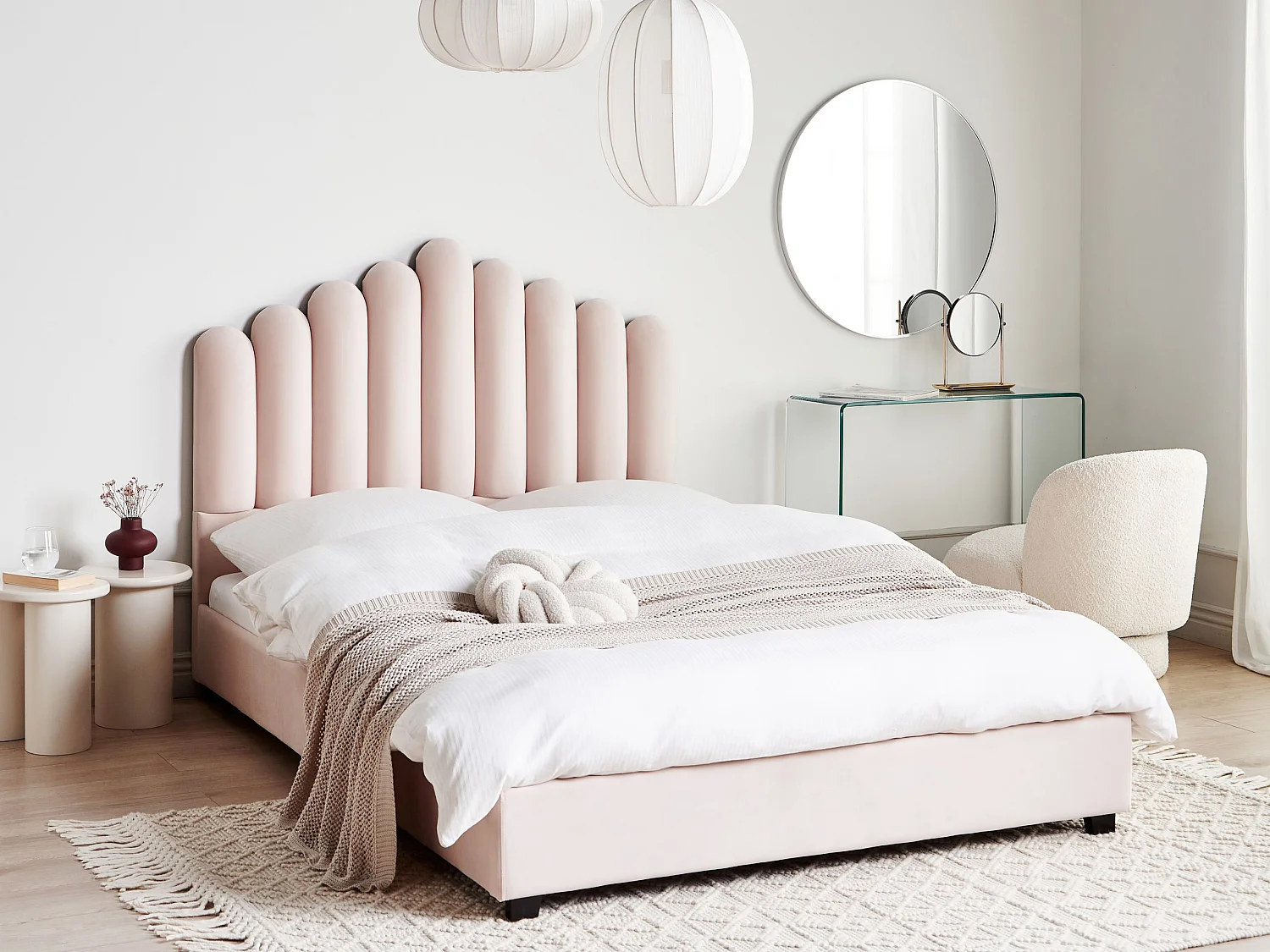 Waterbed Velvet VINCENNES 140 x 200 cm (EU Double) Pastel Pink