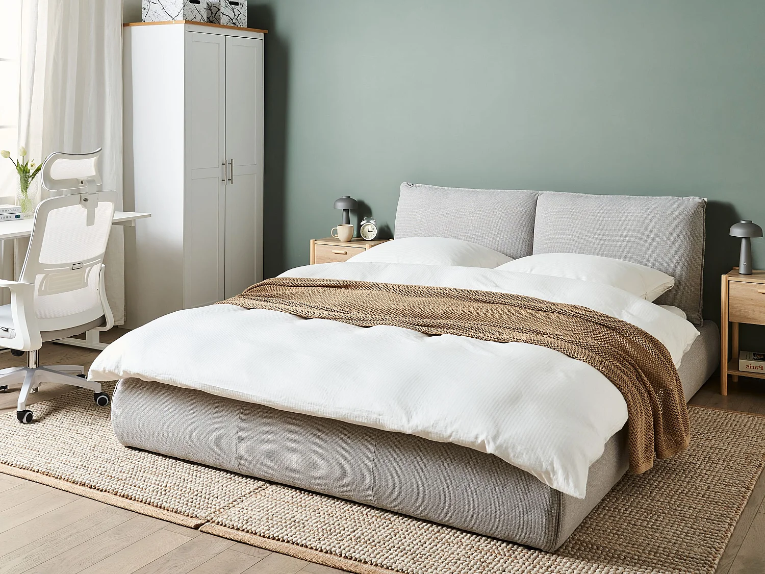 Wasserbett Stoff VINAY 160 x 200 cm Hellgrau