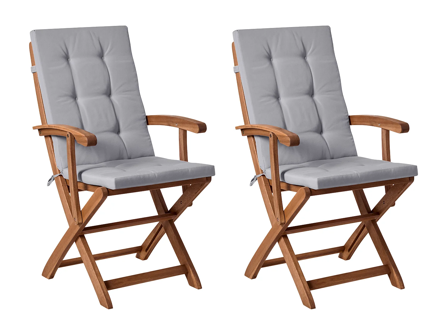 Lot de 2 chaises de jardin avec coussins MAUI PREMIUM Acacia Gris clair