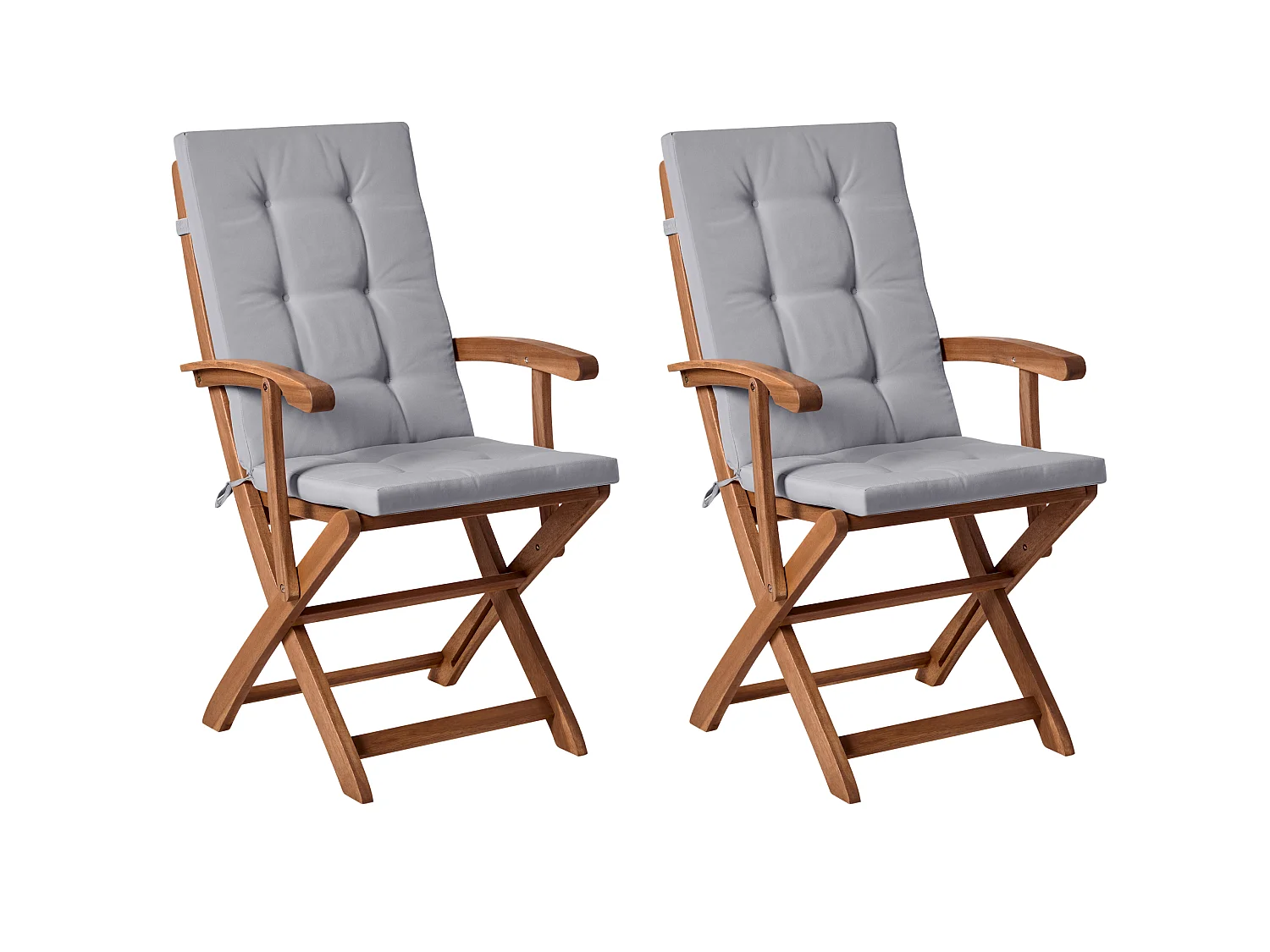 Conjunto de 2 cadeiras de jardim com almofadas MAUI PREMIUM Madeira de acácia Cinzento claro
