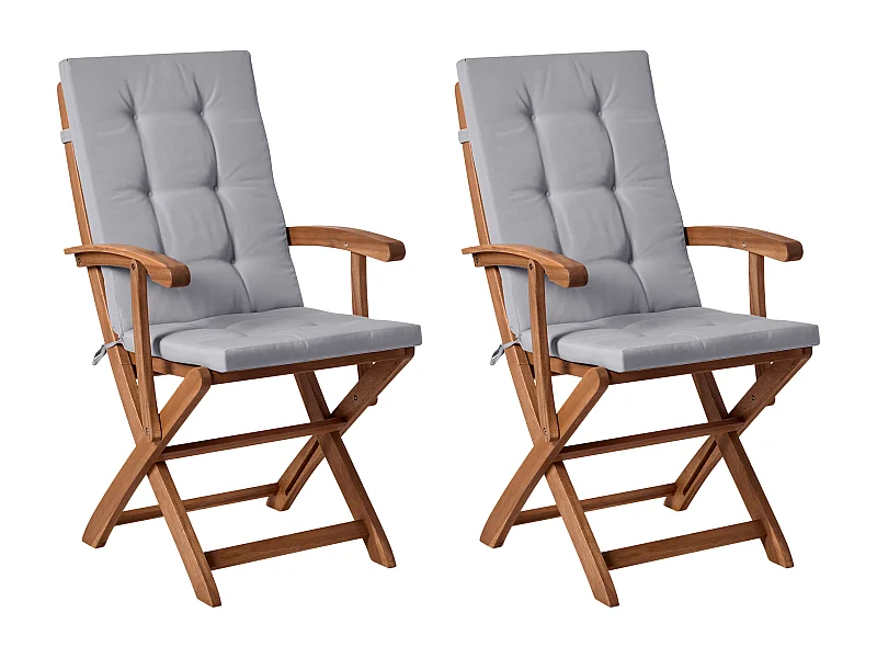 Set mit 2 Stühlen und Sitzkissen MAUI PREMIUM Akazienholz Hellgrau