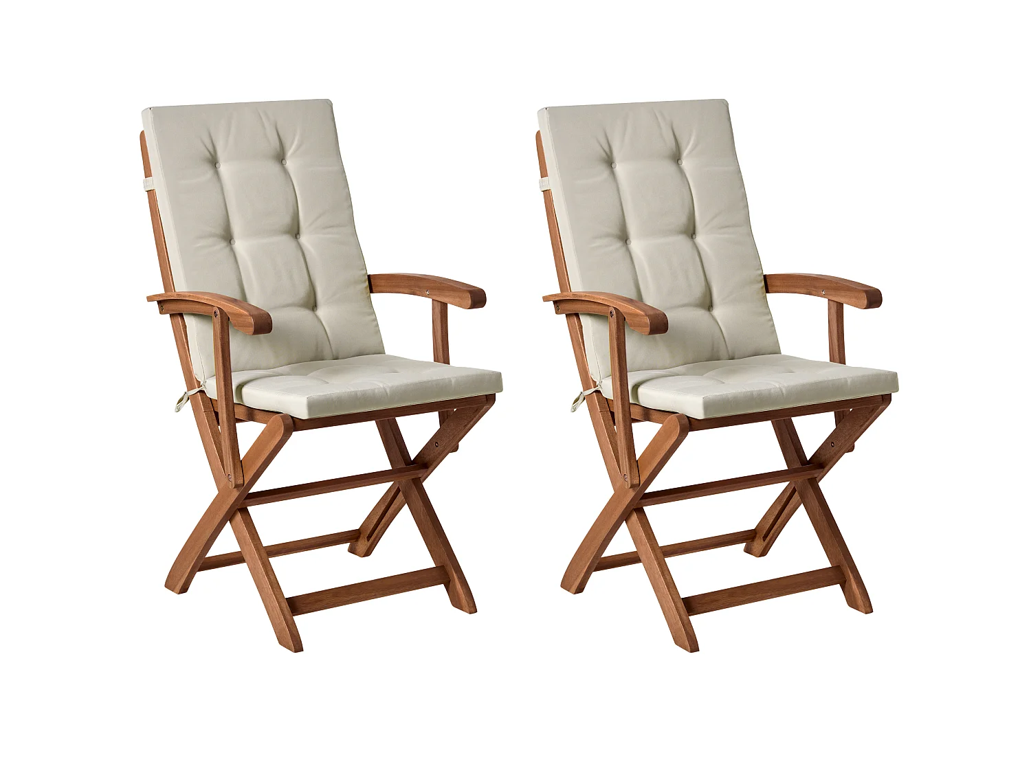 Conjunto de 2 cadeiras de jardim com almofadas MAUI PREMIUM Madeira de acácia Taupe