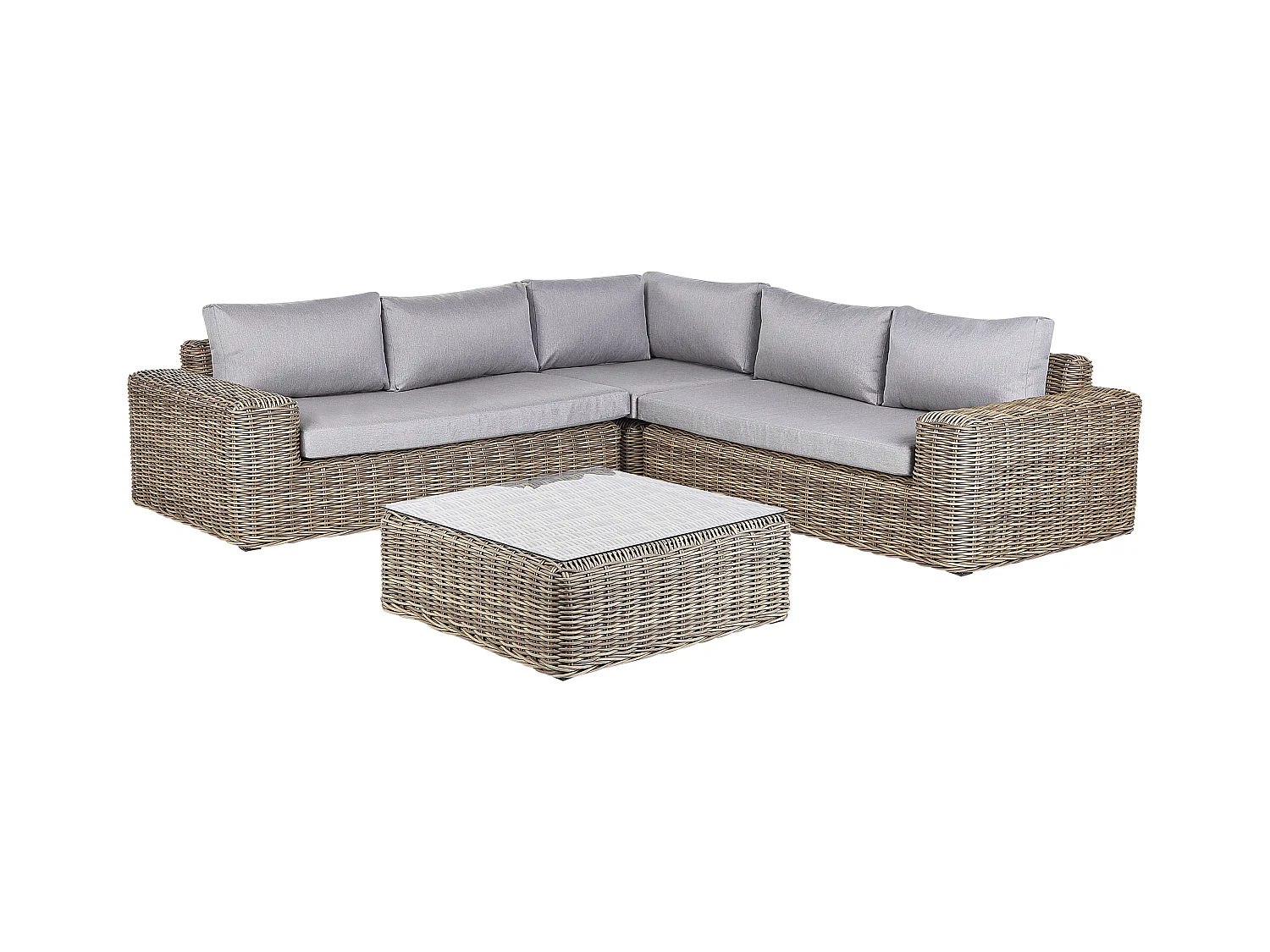 Narożnik ogrodowy z otomaną dla 6 osób PALERMO Modułowy Technorattan Jasnobrązowy