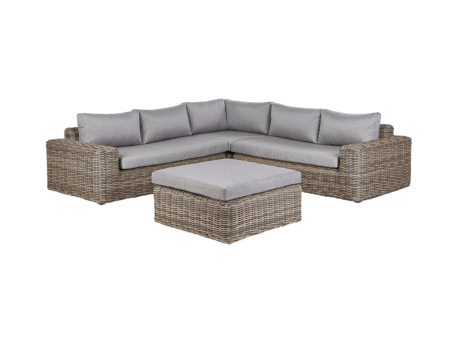 Narożnik ogrodowy z otomaną dla 6 osób PALERMO Modułowy Technorattan Jasnobrązowy