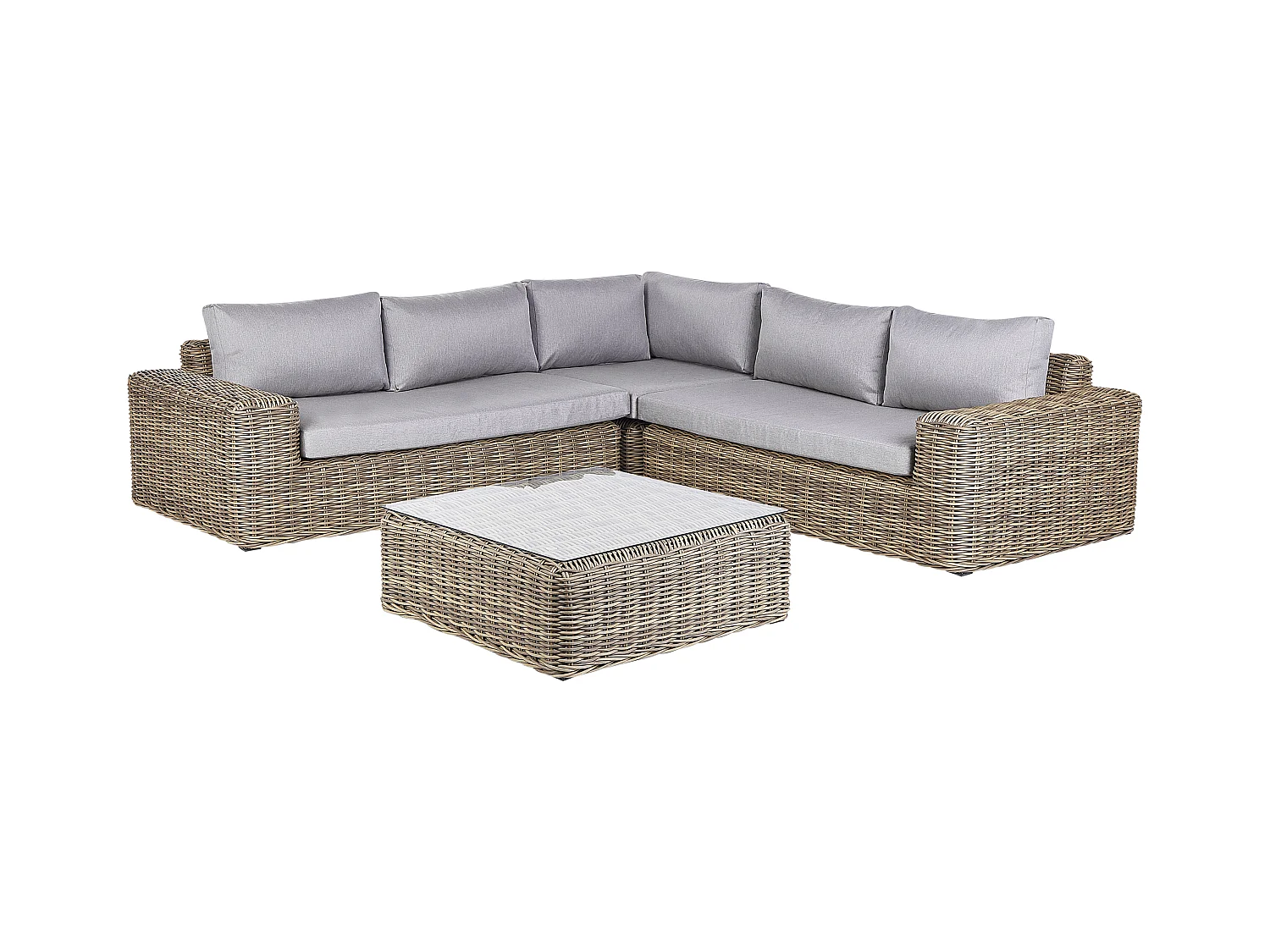 Narożnik ogrodowy z otomaną dla 6 osób PALERMO Modułowy Technorattan Jasnobrązowy